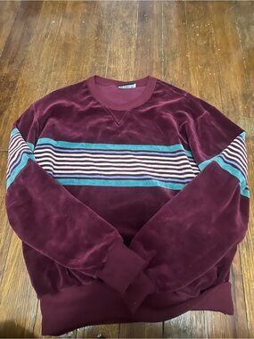 Velvet Stripe Crewneck Sweater in Burgundy with Teal Accents